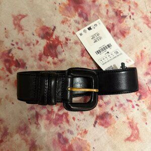 Black Leather Square Buckle Belt - 30 - NWT